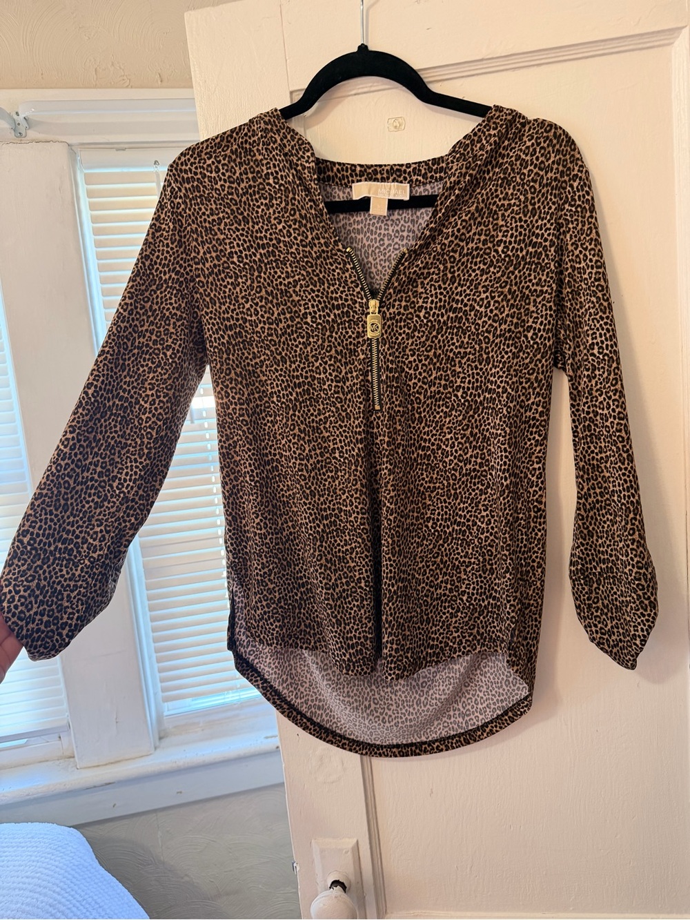 Michael Kors Animal Print Flowy 3/4 Sleeve Blouse With Gold Hardware
